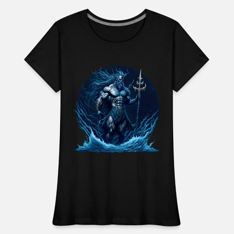 Poseidon Holding Trident with Waves