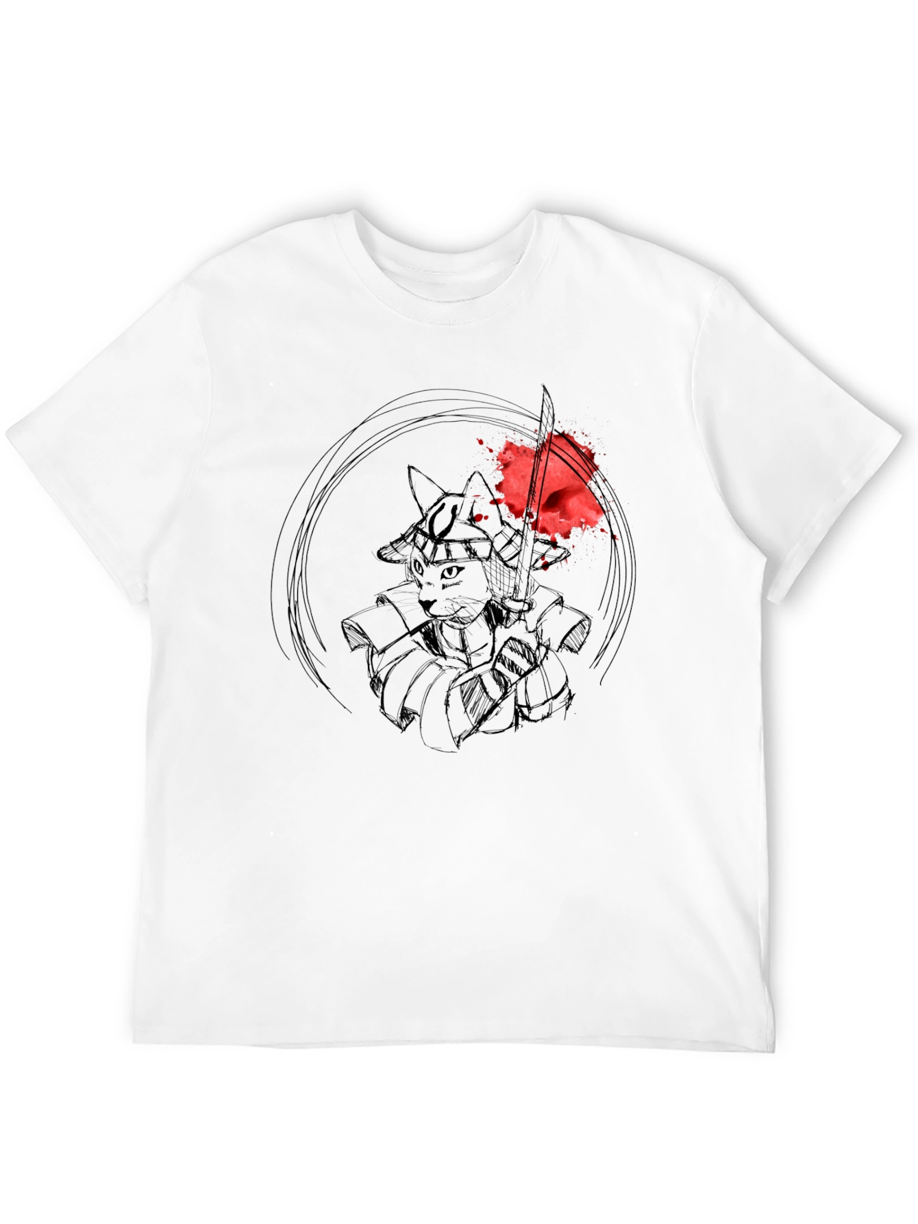 Samurai Cat T-Shirt - Warrior Kitten Graphic Tee