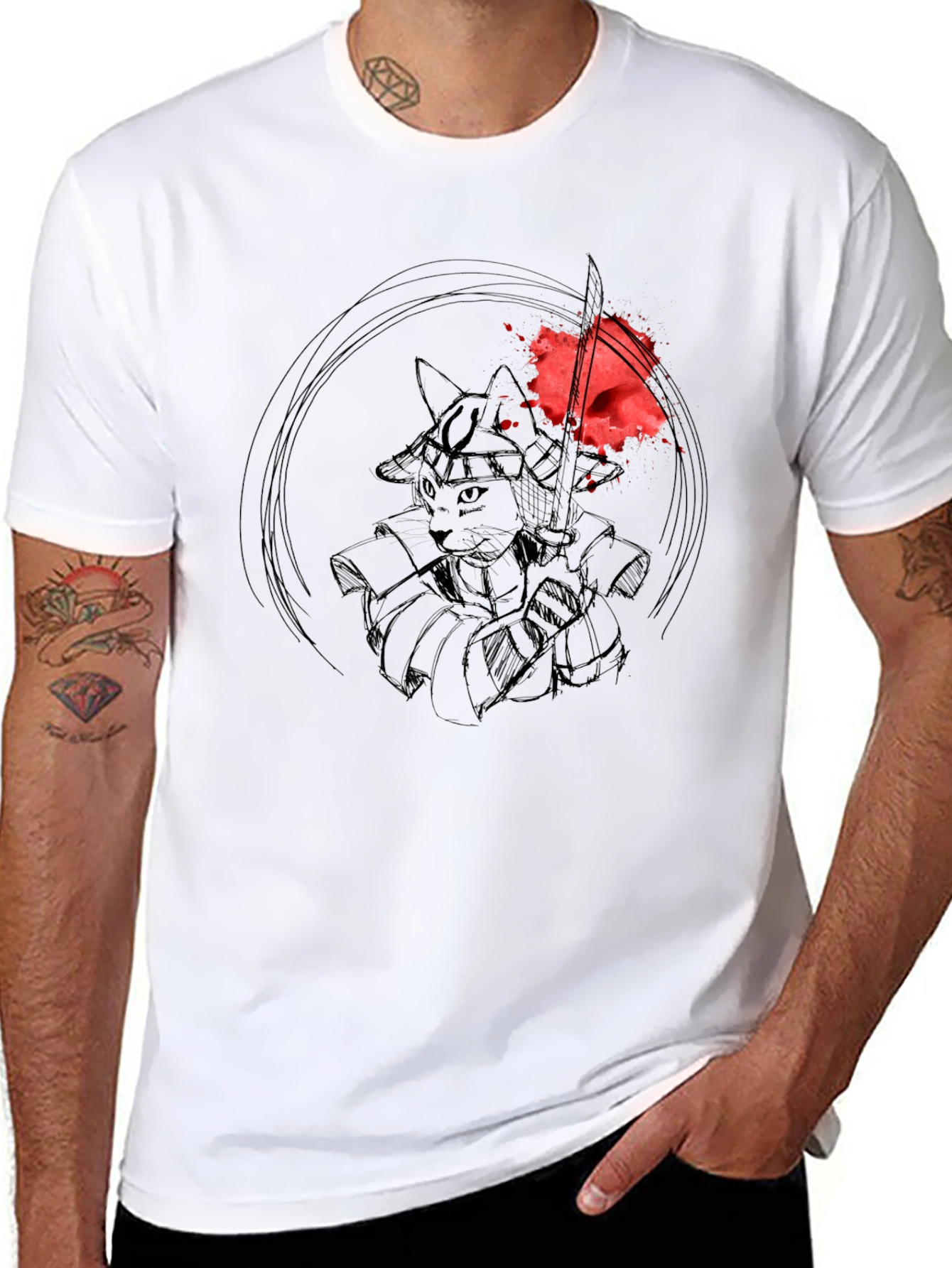 Samurai Cat T-Shirt - Warrior Kitten Graphic Tee
