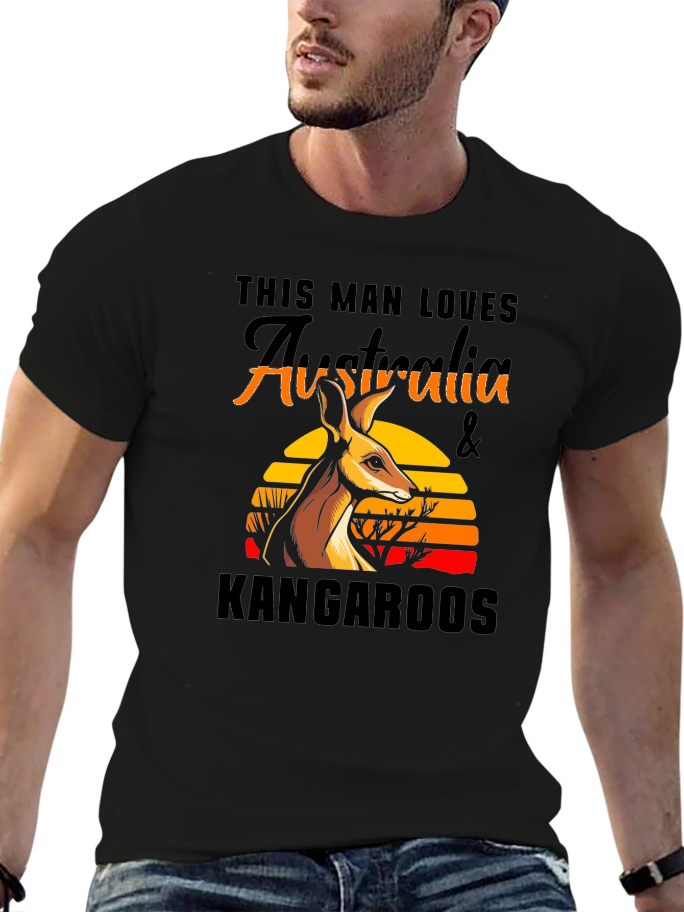 Australia Kangaroo T-Shirt Mens Black Graphic Tee