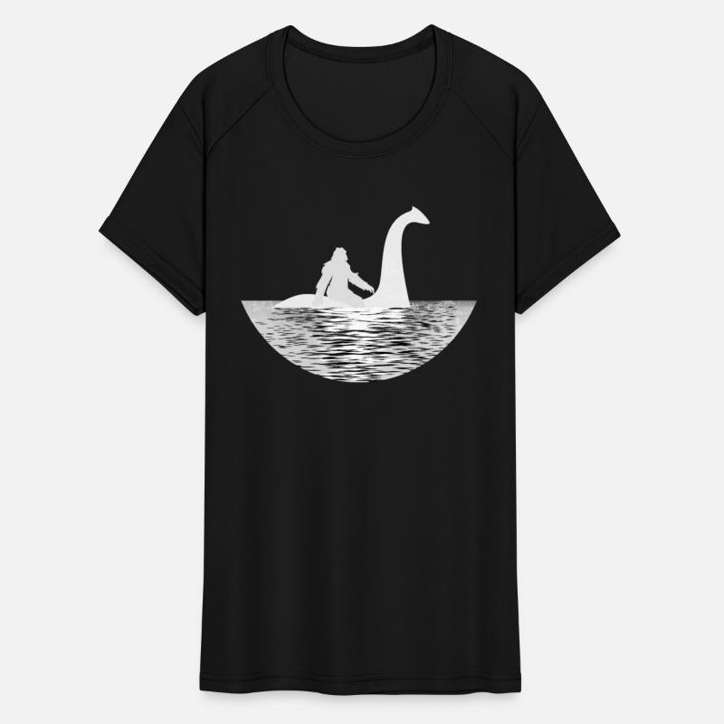 Retro Bigfoot Sasquatch Riding Loch Ness Monster