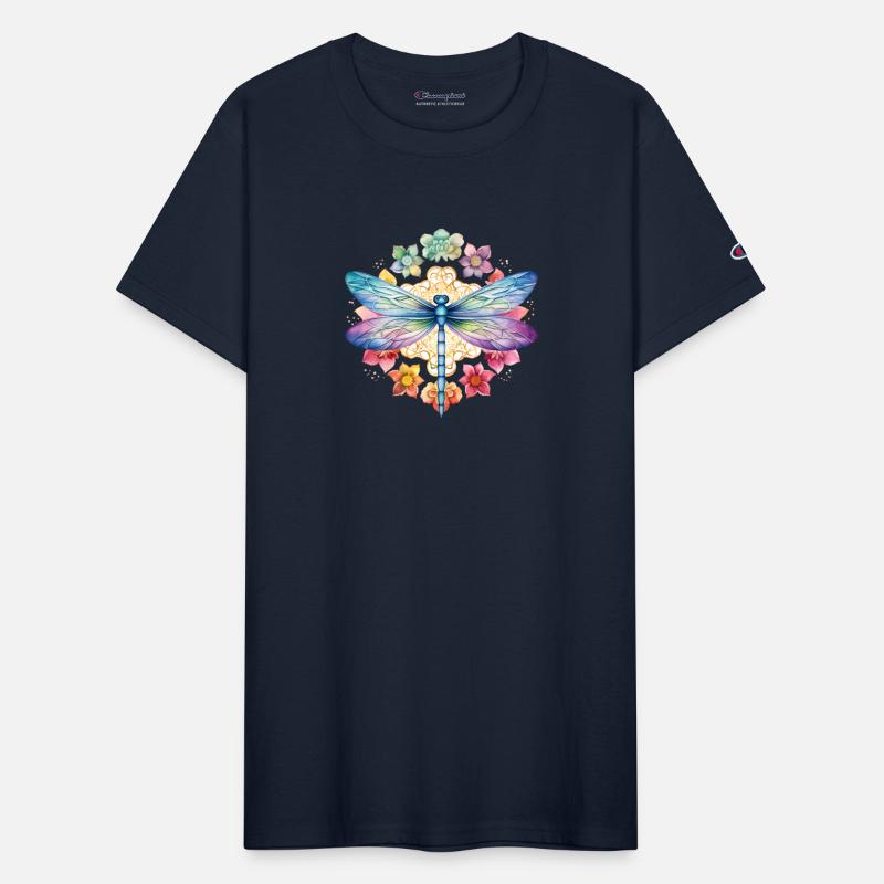 Retro Zen Lotus Flower Dragonfly Rainbow