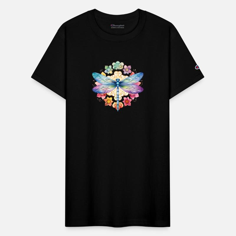 Retro Zen Lotus Flower Dragonfly Rainbow