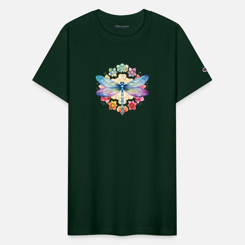 Retro Zen Lotus Flower Dragonfly Rainbow