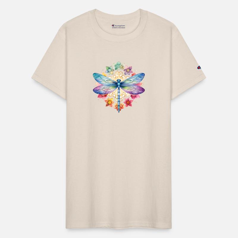 Retro Zen Lotus Flower Dragonfly Rainbow