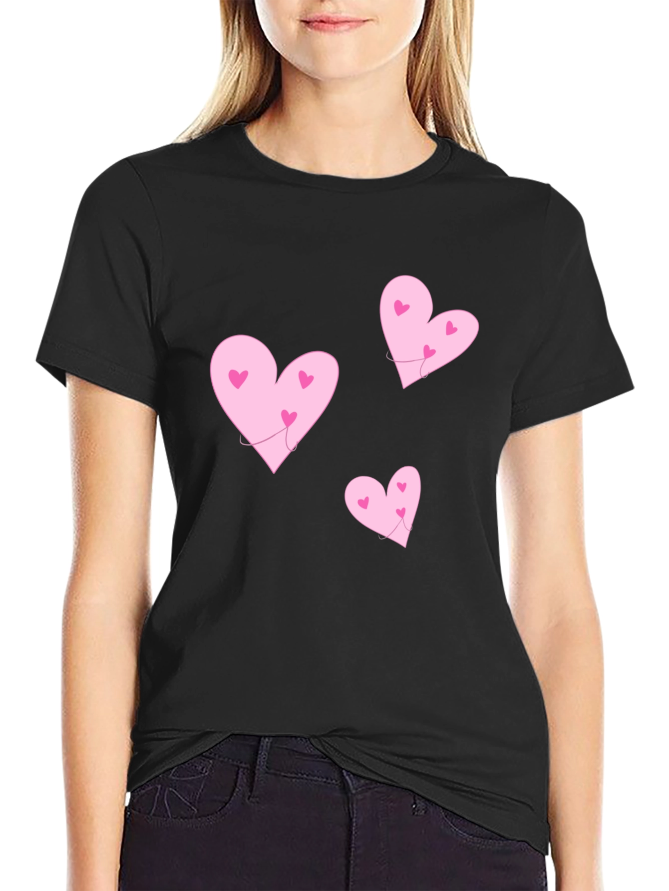 Hearts T-Shirt - Black Crew Neck