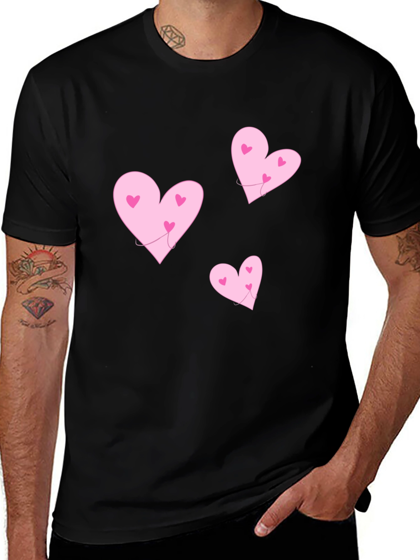 Hearts T-Shirt - Black Crew Neck