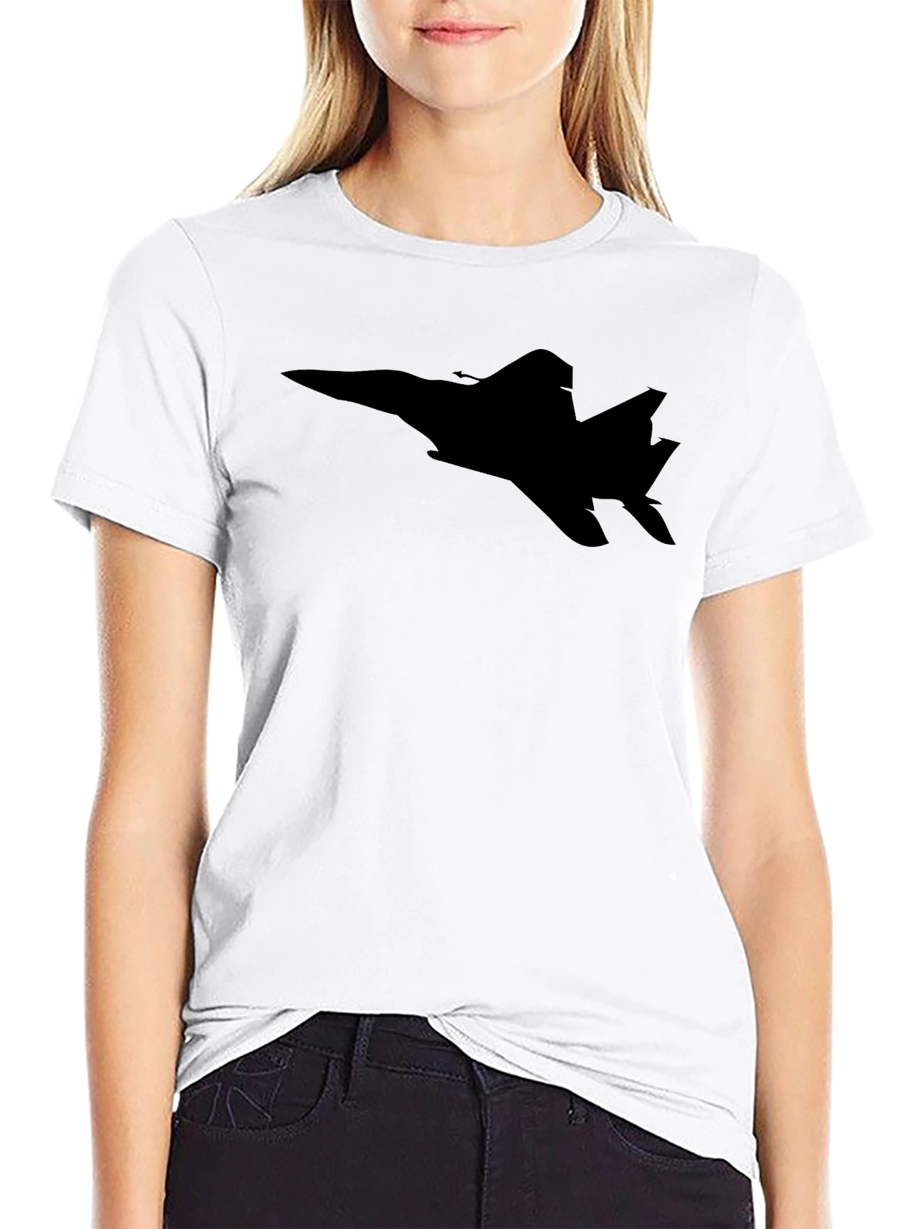 Jet Fighter Silhouette Tee - Sleek Black T-Shirt