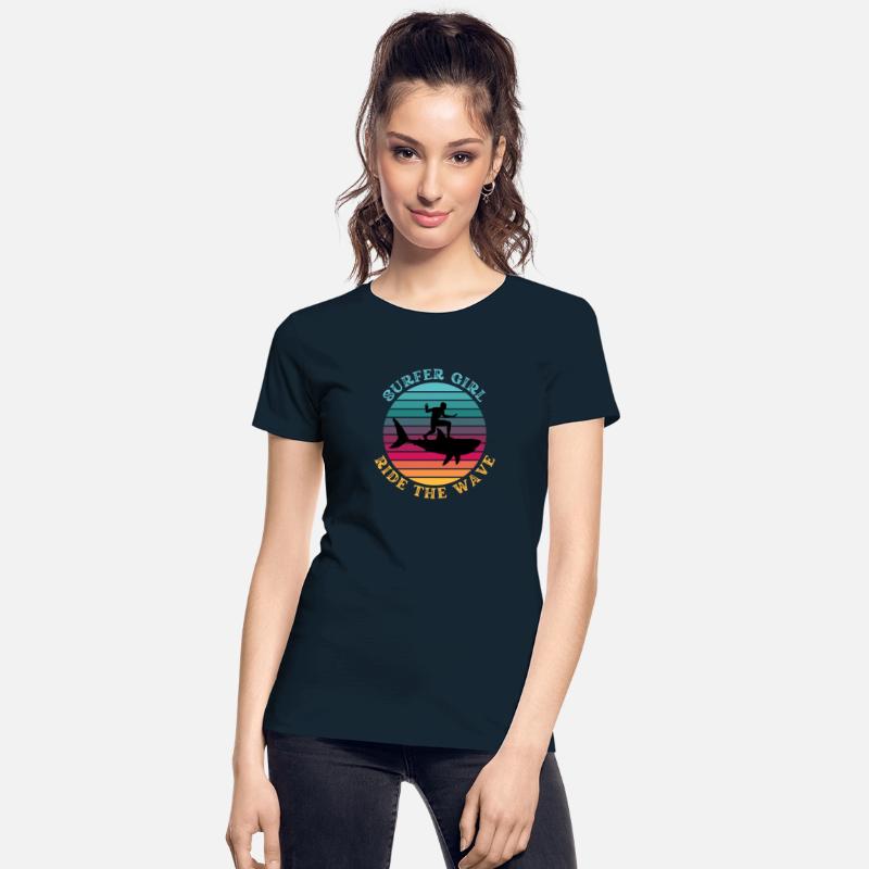 Shark Surfer Girl Ride the Wave Rainbow Sunset