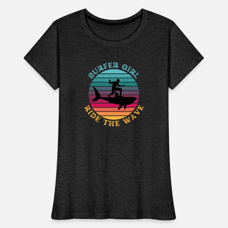 Shark Surfer Girl Ride the Wave Rainbow Sunset