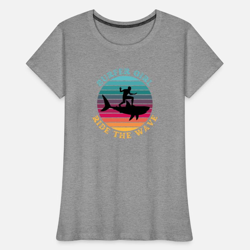 Shark Surfer Girl Ride the Wave Rainbow Sunset