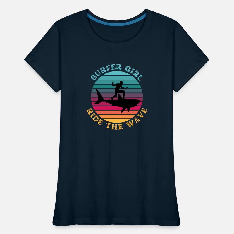 Shark Surfer Girl Ride the Wave Rainbow Sunset