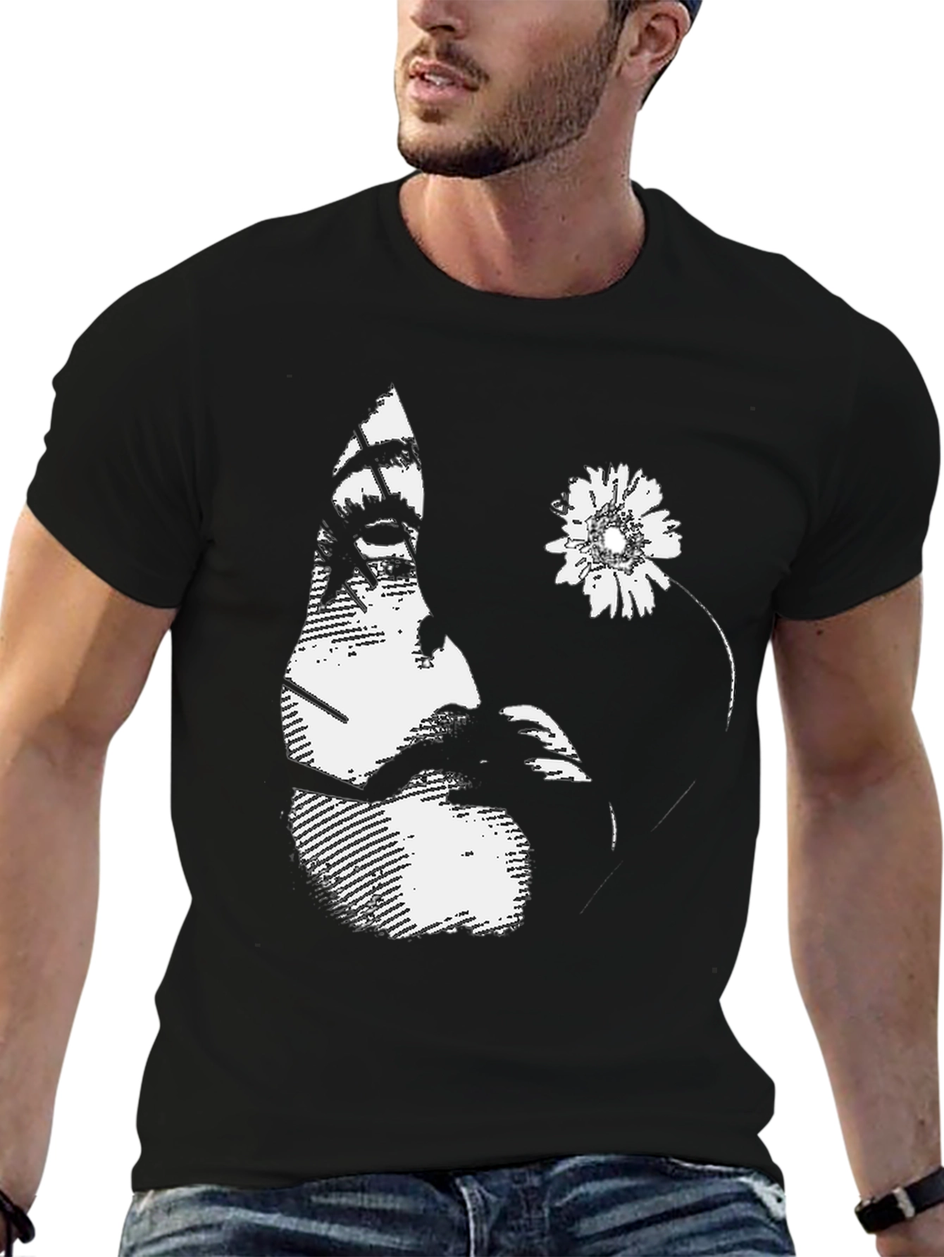 Abstract Portrait Graphic Black T-Shirt