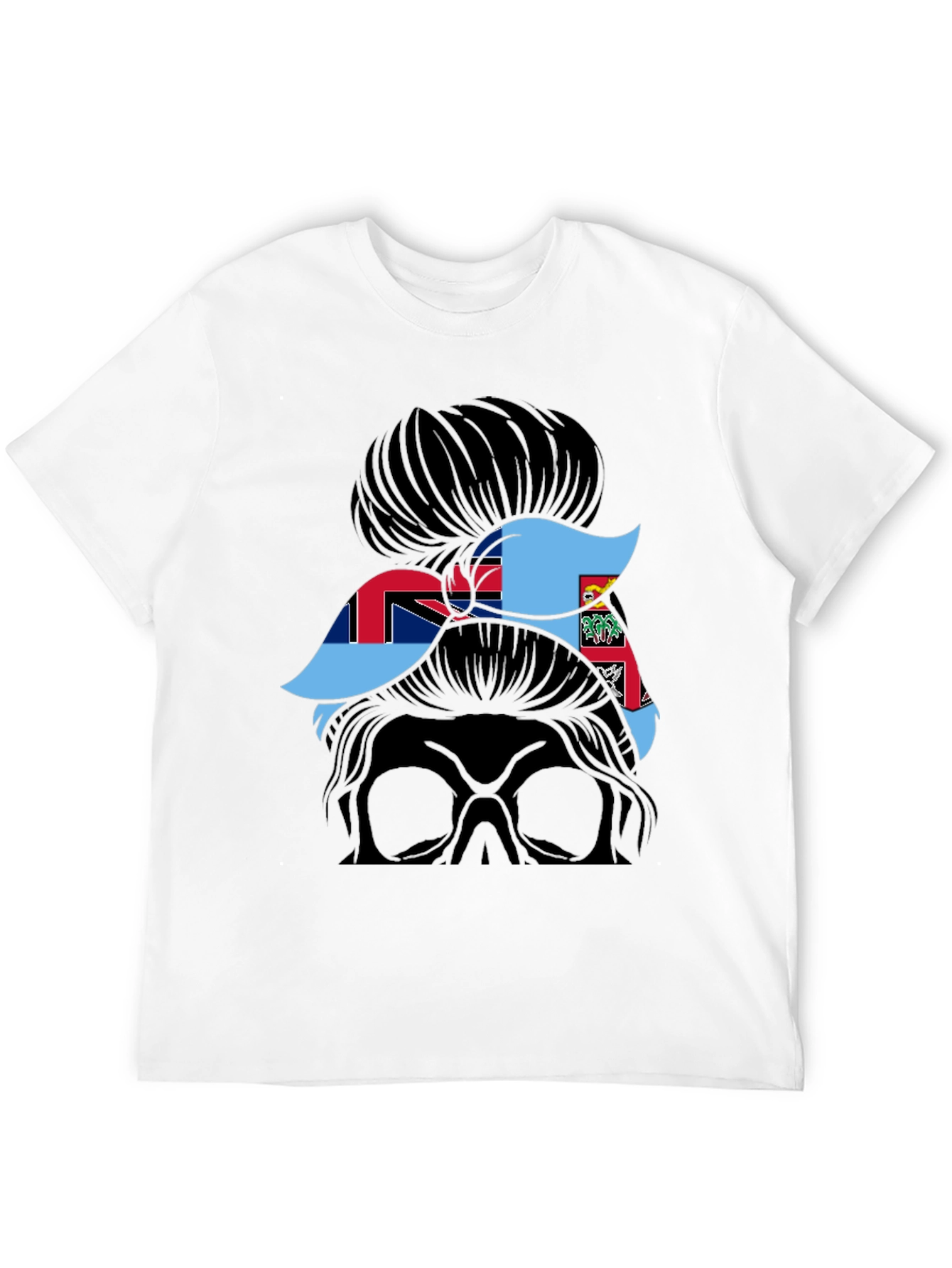 Fiji Flag Messy Bun T-Shirt - Black
