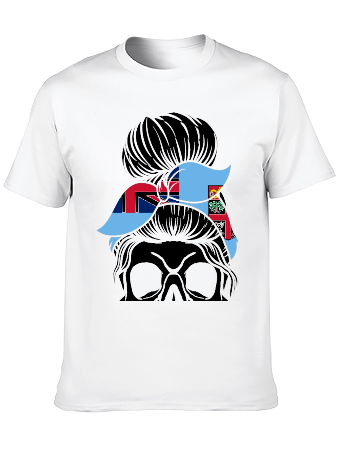 Fiji Flag Messy Bun T-Shirt - Black