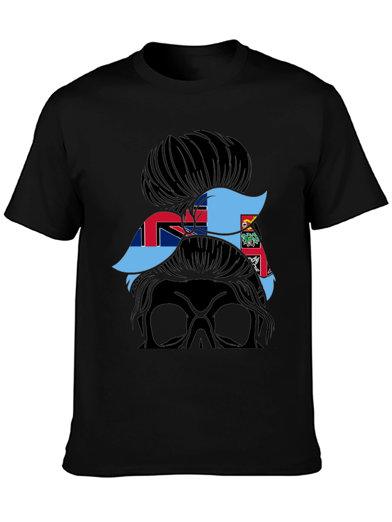 Fiji Flag Messy Bun T-Shirt - Black