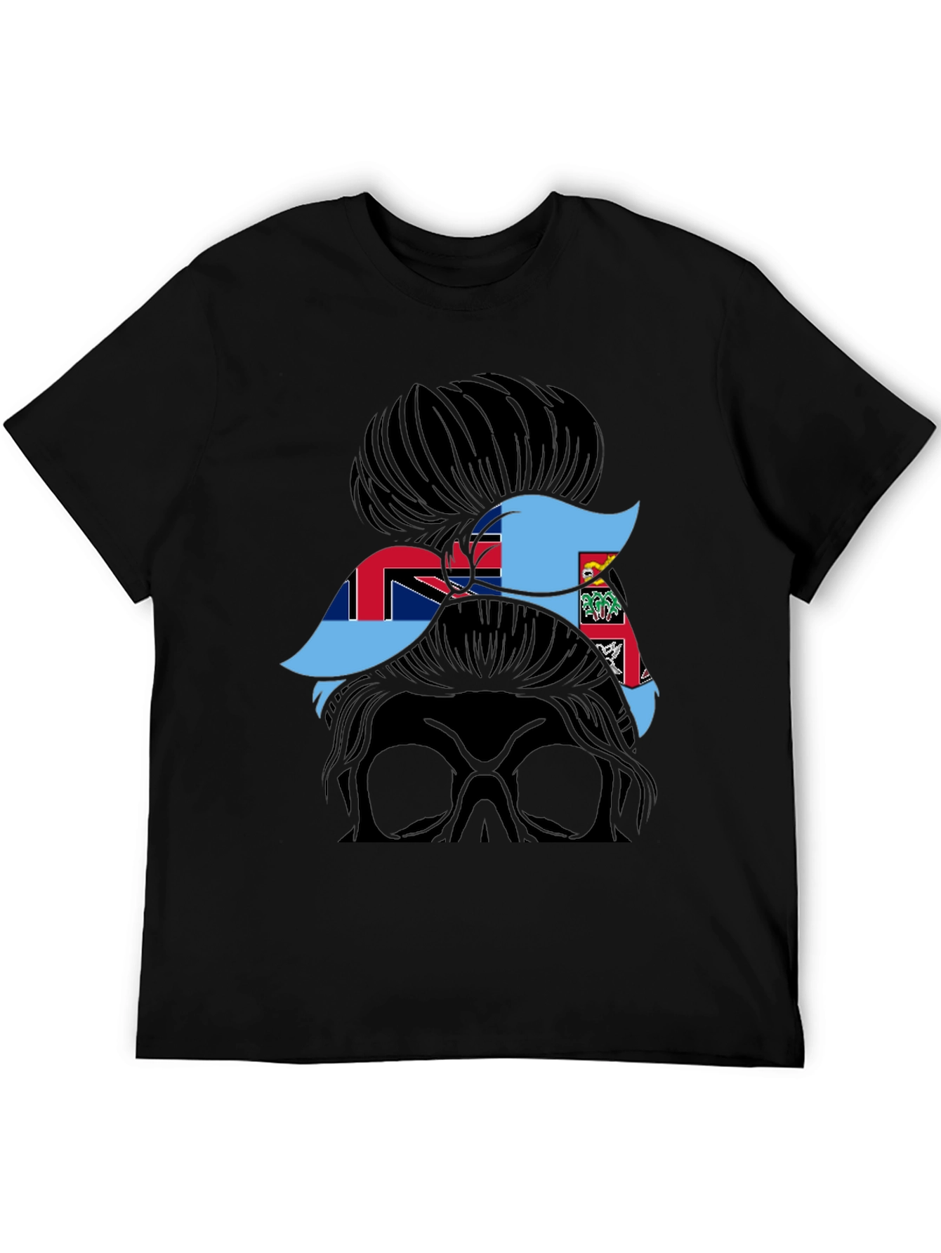 Fiji Flag Messy Bun T-Shirt - Black
