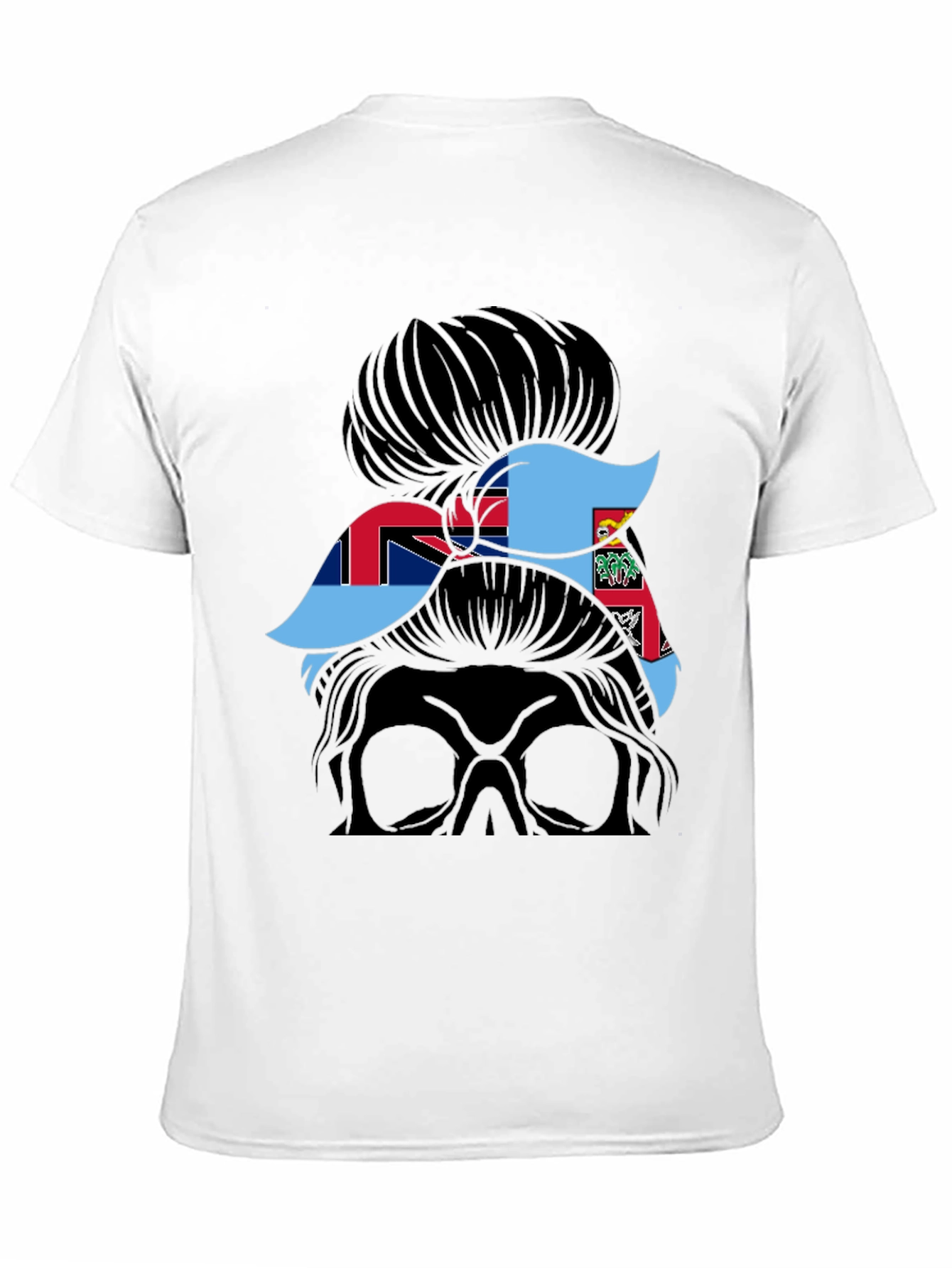 Fiji Flag Messy Bun T-Shirt - Black