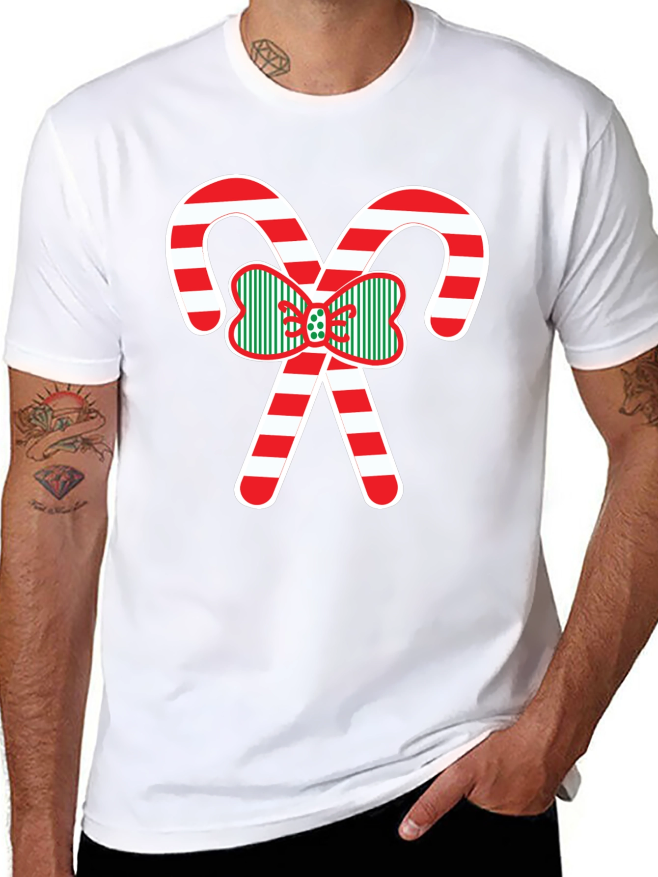 Christmas Candy Cane Bow T-Shirt