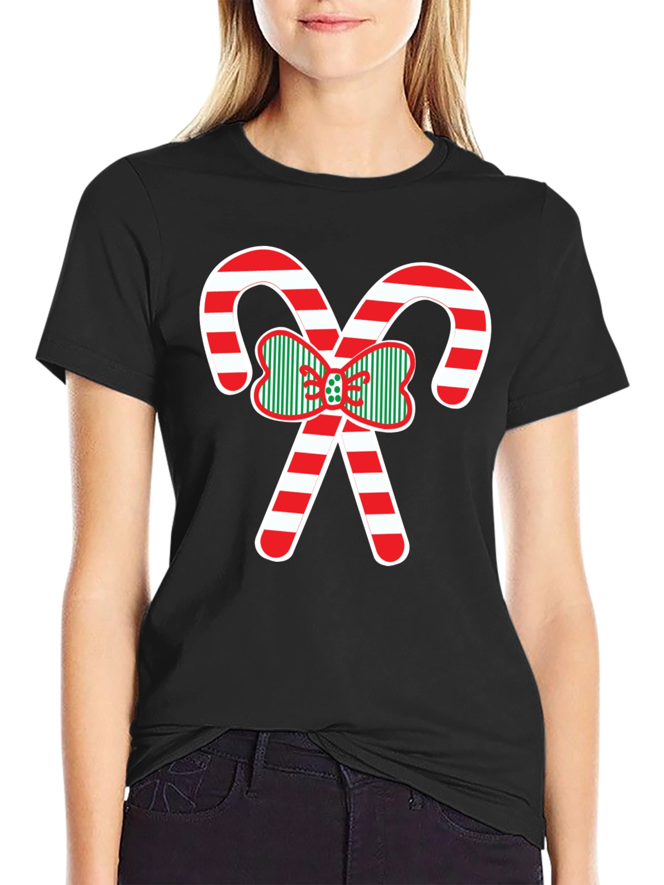 Christmas Candy Cane Bow T-Shirt