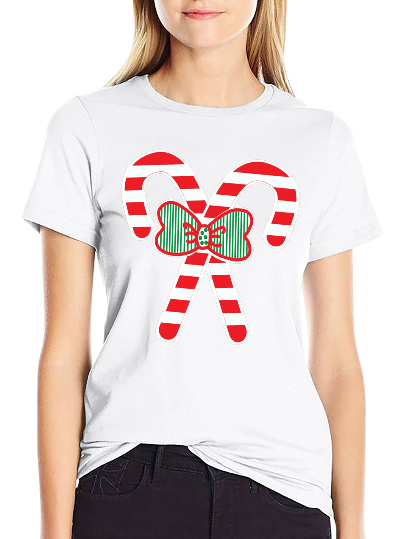 Christmas Candy Cane Bow T-Shirt