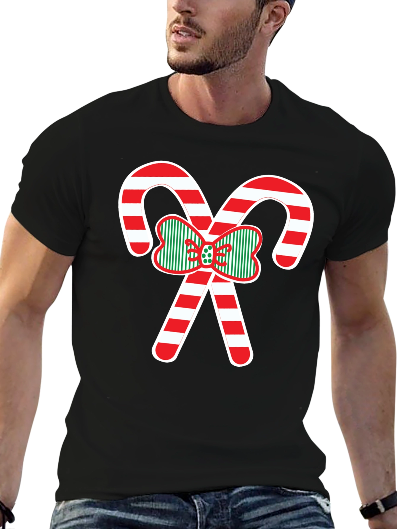 Christmas Candy Cane Bow T-Shirt