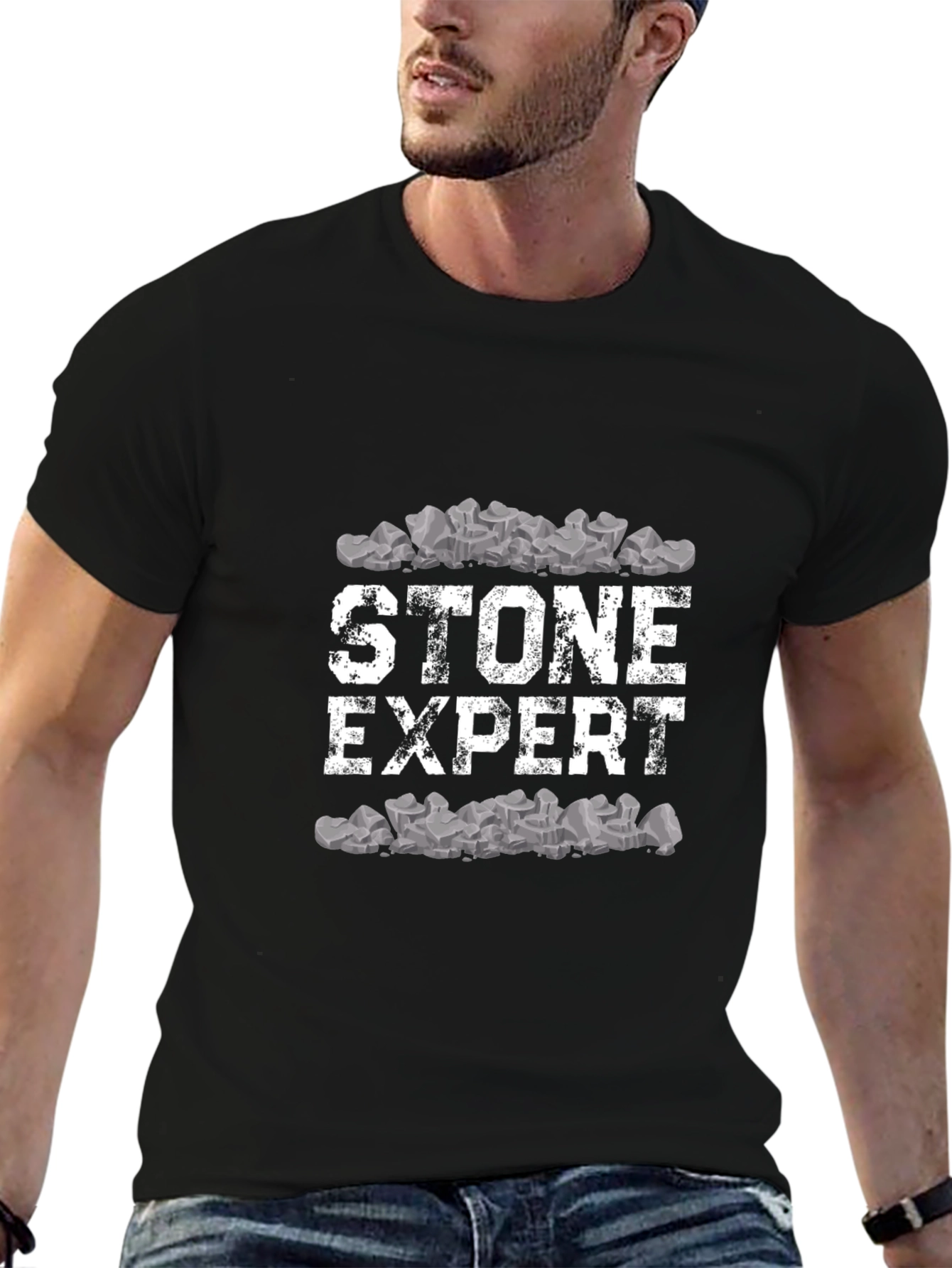 Stone Expert Graphic Tee - Black Cotton Comfort