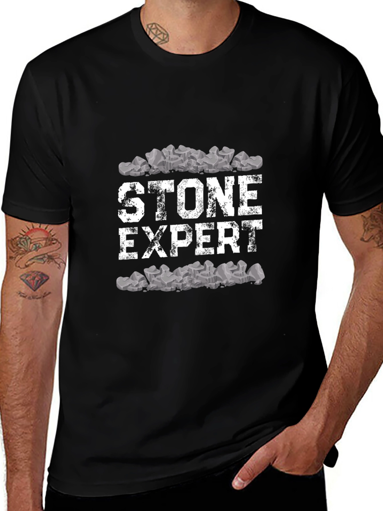 Stone Expert Graphic Tee - Black Cotton Comfort