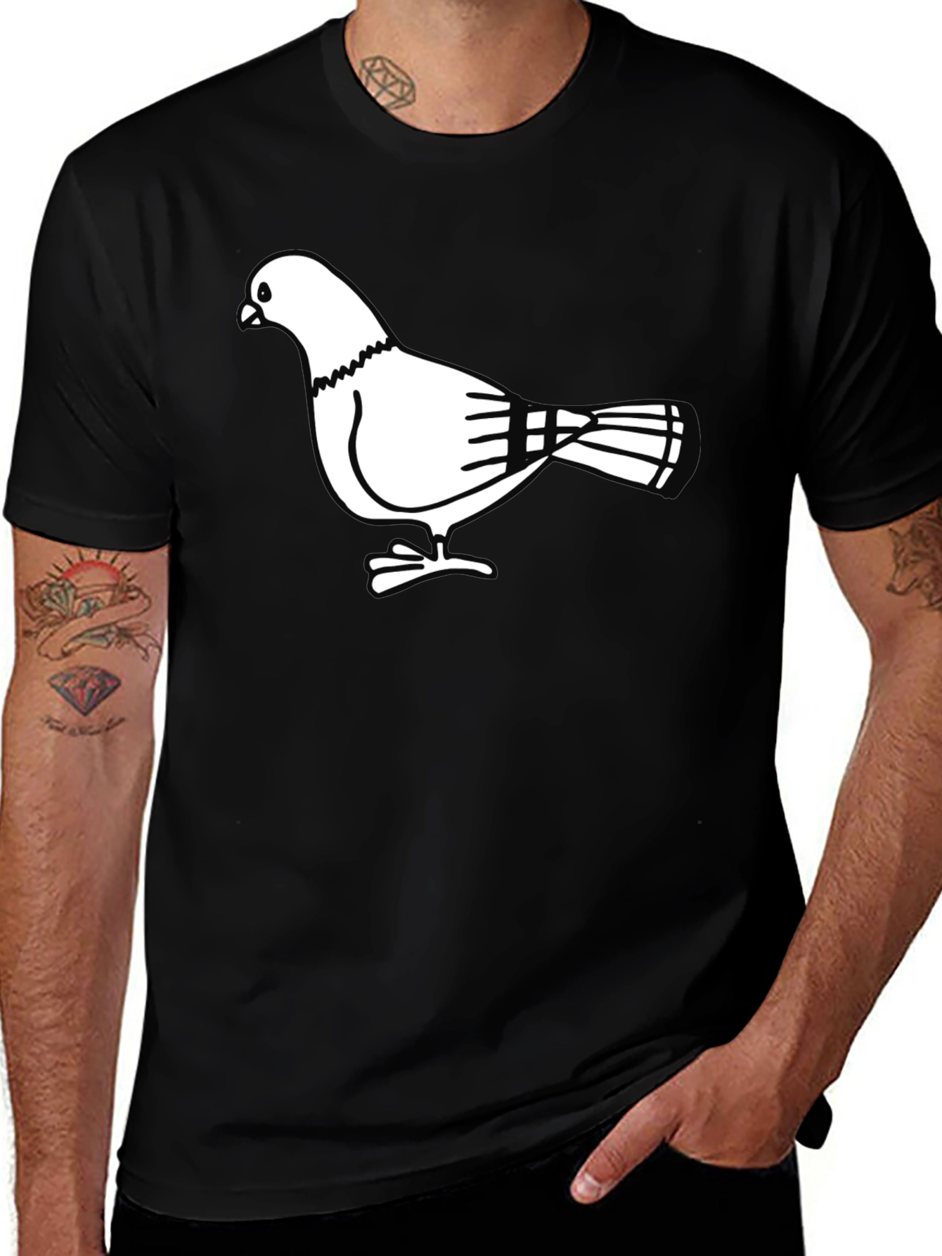 Pigeon Graphic T-Shirt - Black Cotton Tee