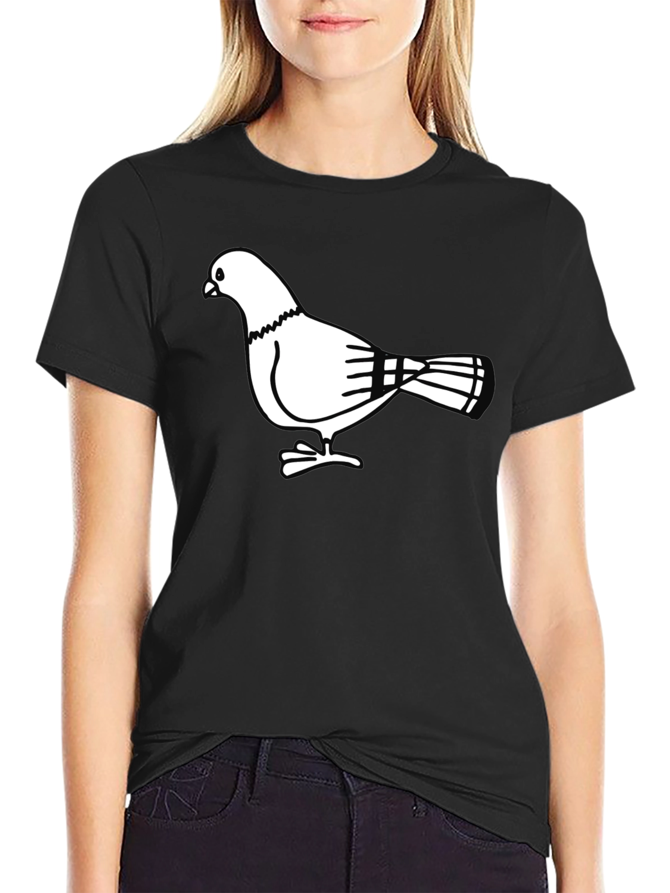 Pigeon Graphic T-Shirt - Black Cotton Tee