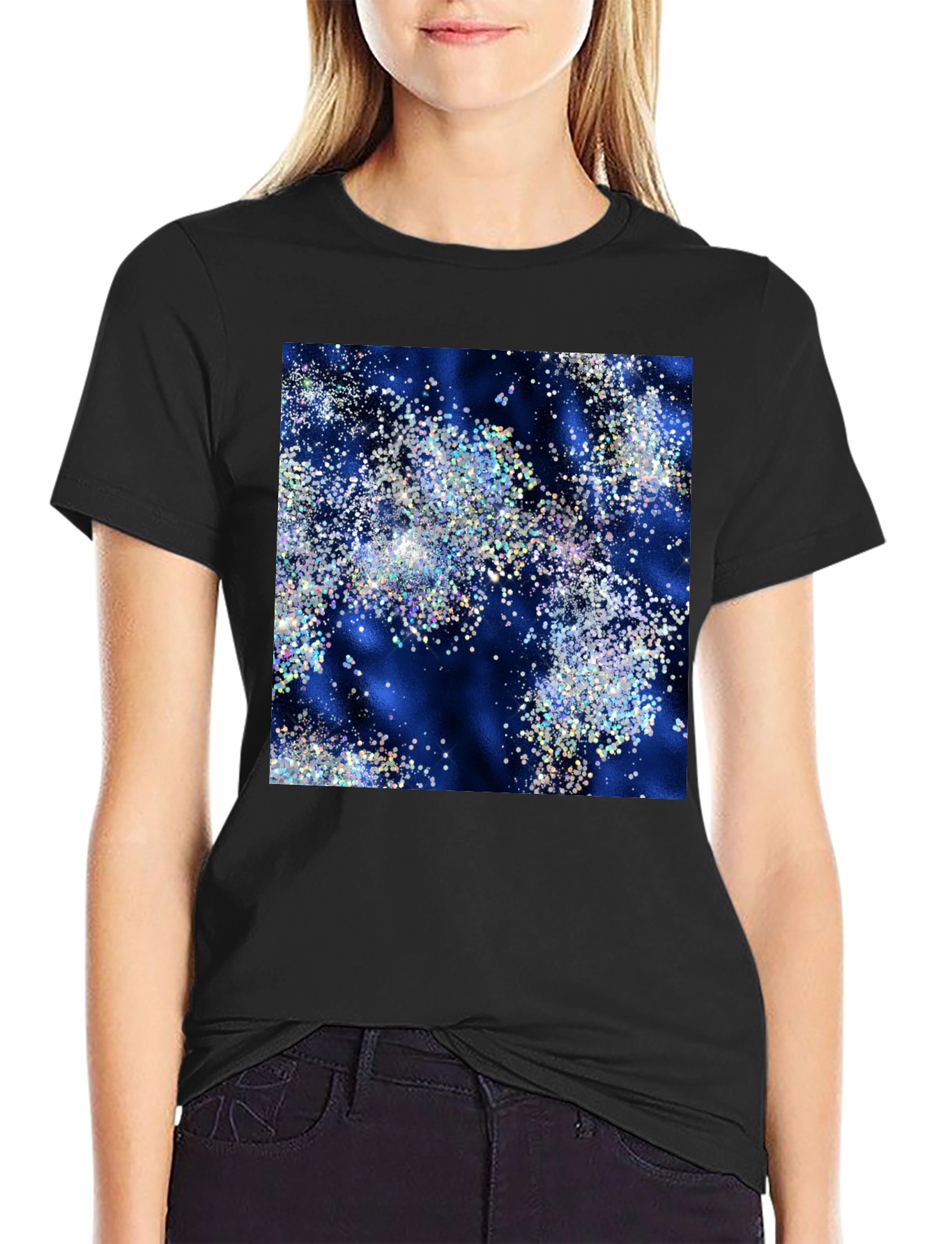 Sparkling Galaxy Print Black T-Shirt