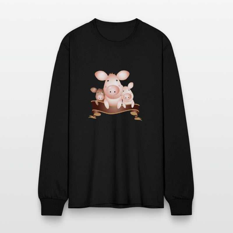 three adorable cute pigs with banner