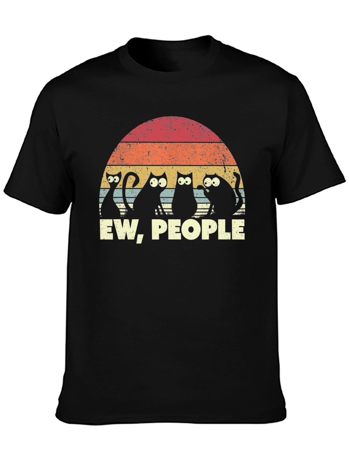 Ew People Black Cat Graphic T-Shirt Retro Sunset
