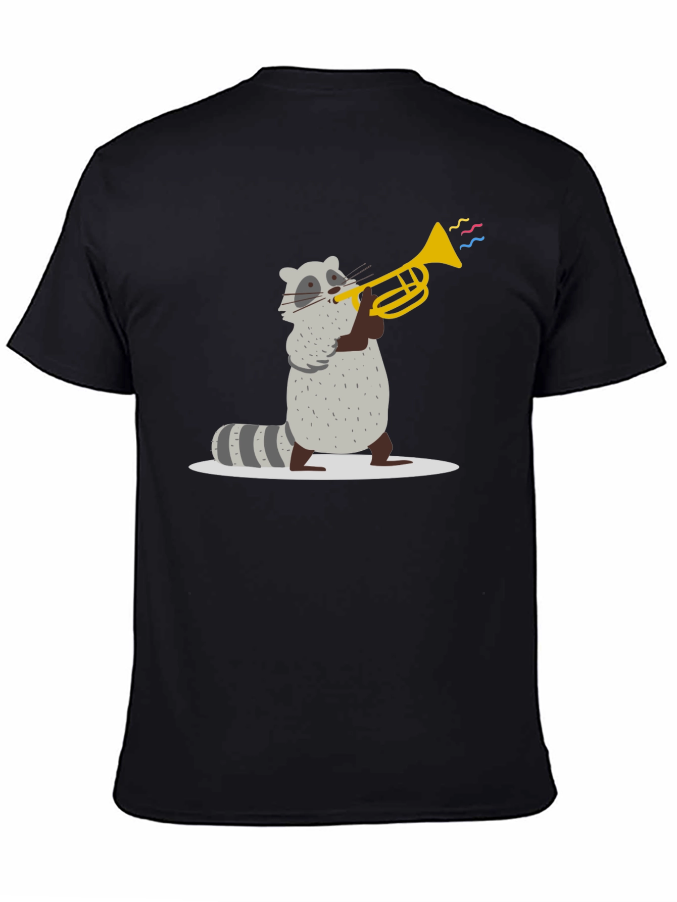 Raccoon Trumpet T-Shirt - Black Cotton Tee