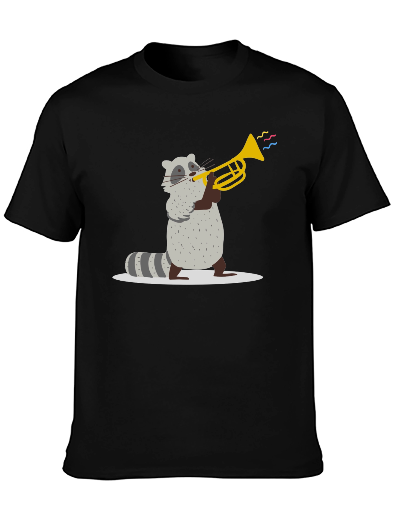 Raccoon Trumpet T-Shirt - Black Cotton Tee