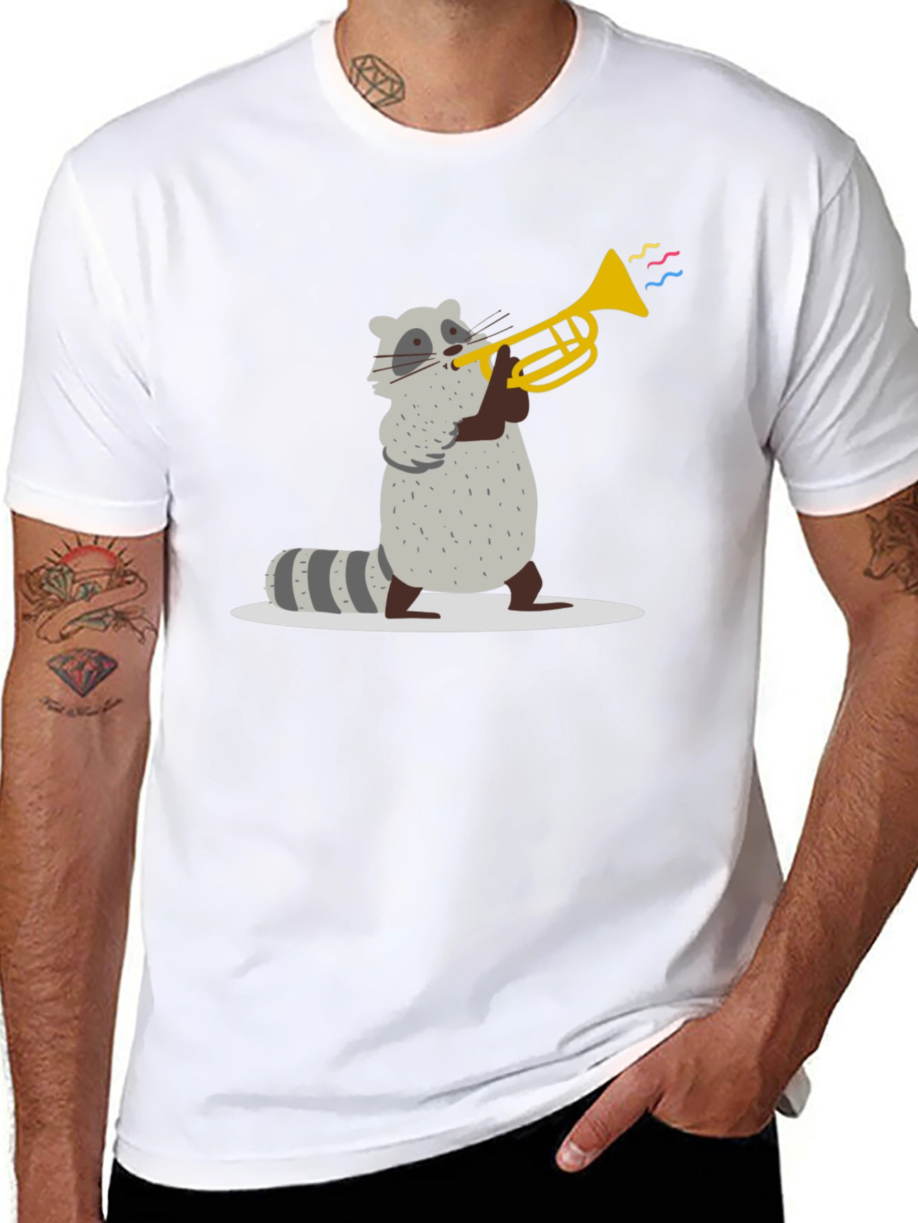 Raccoon Trumpet T-Shirt - Black Cotton Tee