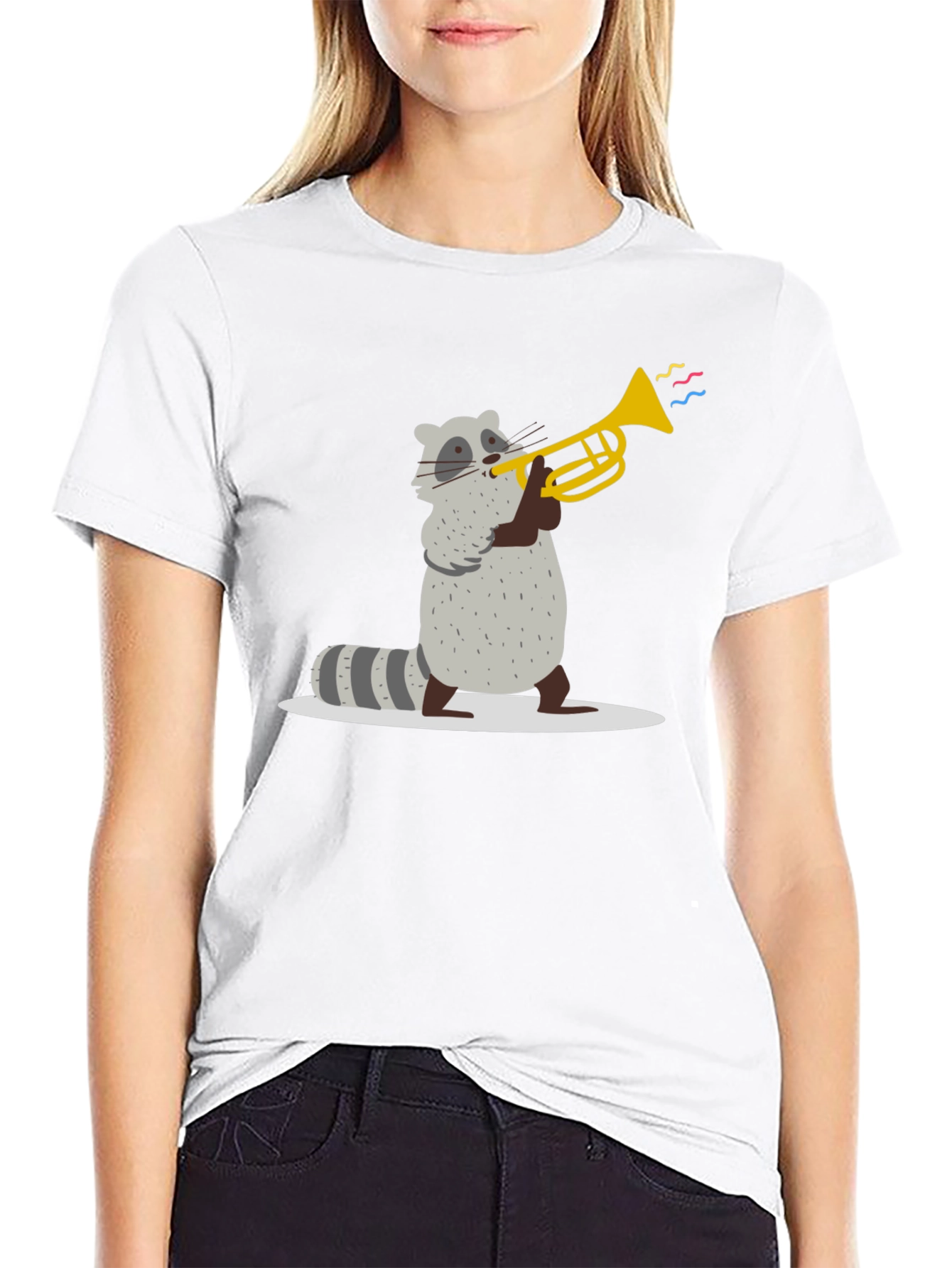 Raccoon Trumpet T-Shirt - Black Cotton Tee