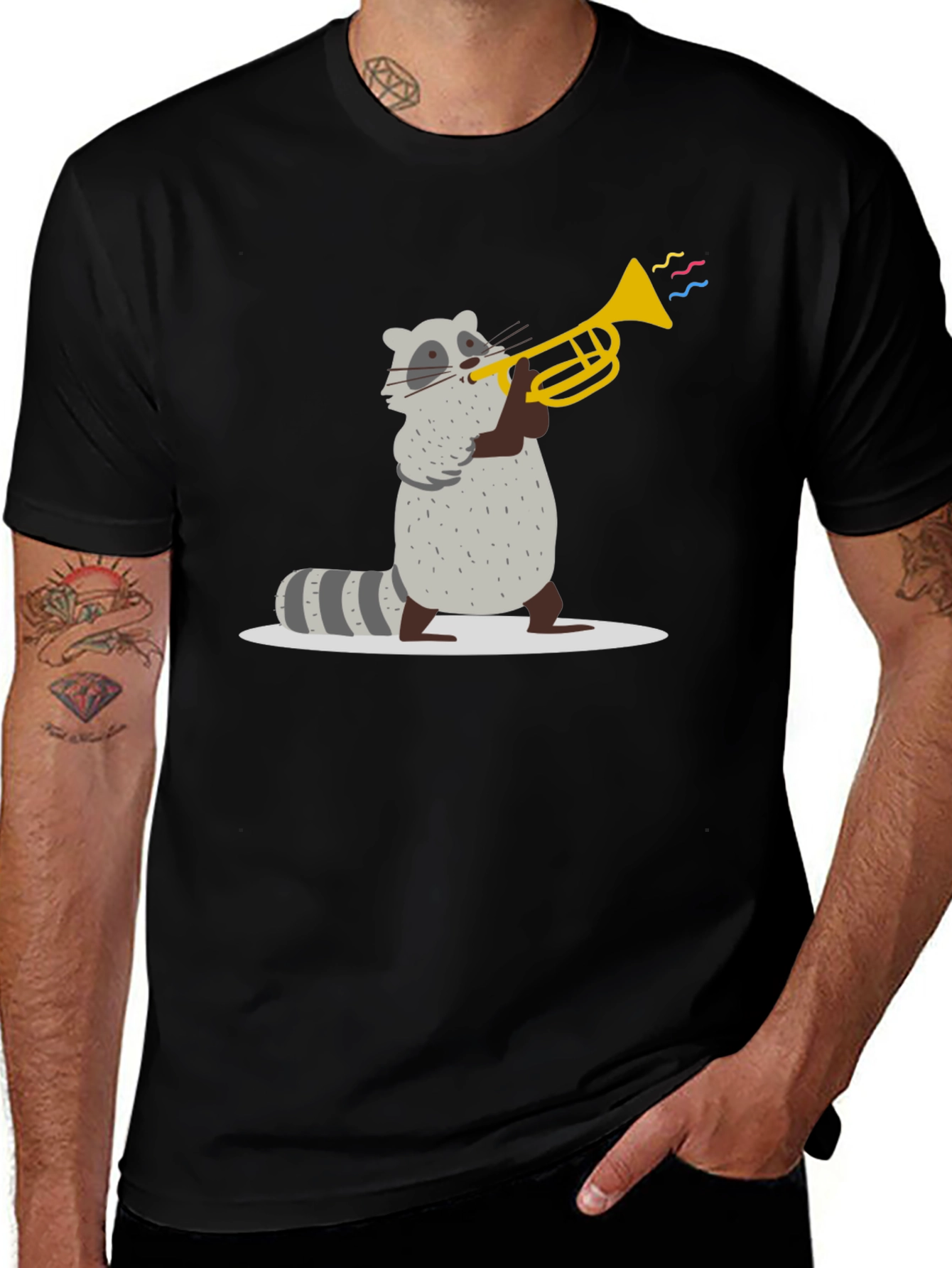 Raccoon Trumpet T-Shirt - Black Cotton Tee