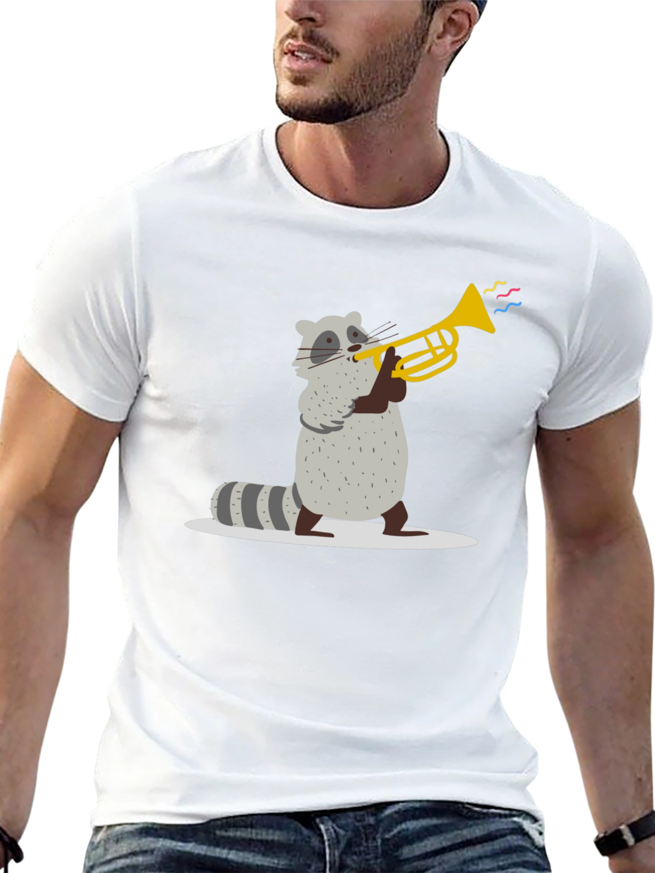 Raccoon Trumpet T-Shirt - Black Cotton Tee