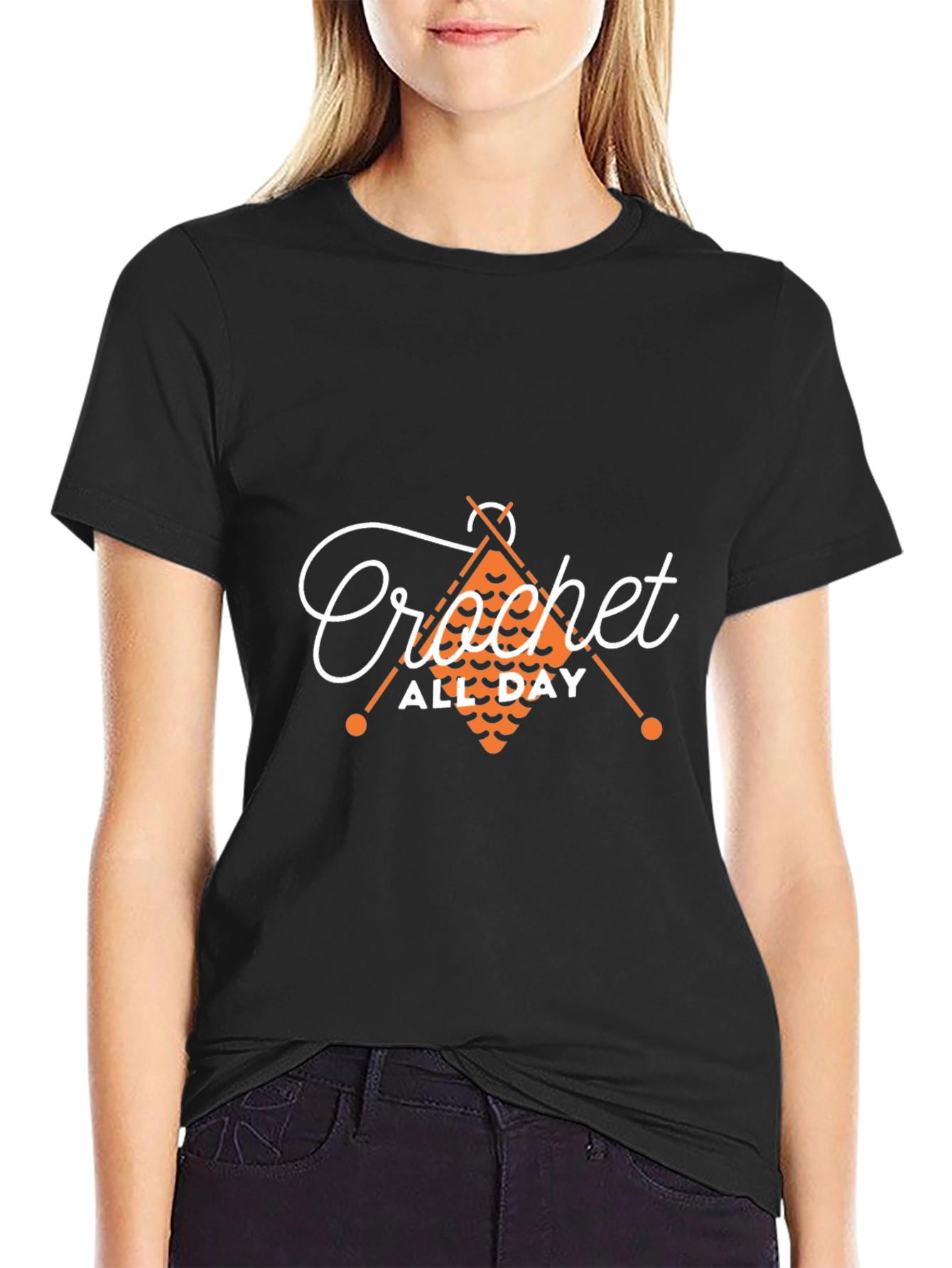 Crochet All Day Graphic Tee - Black Cotton T-Shirt