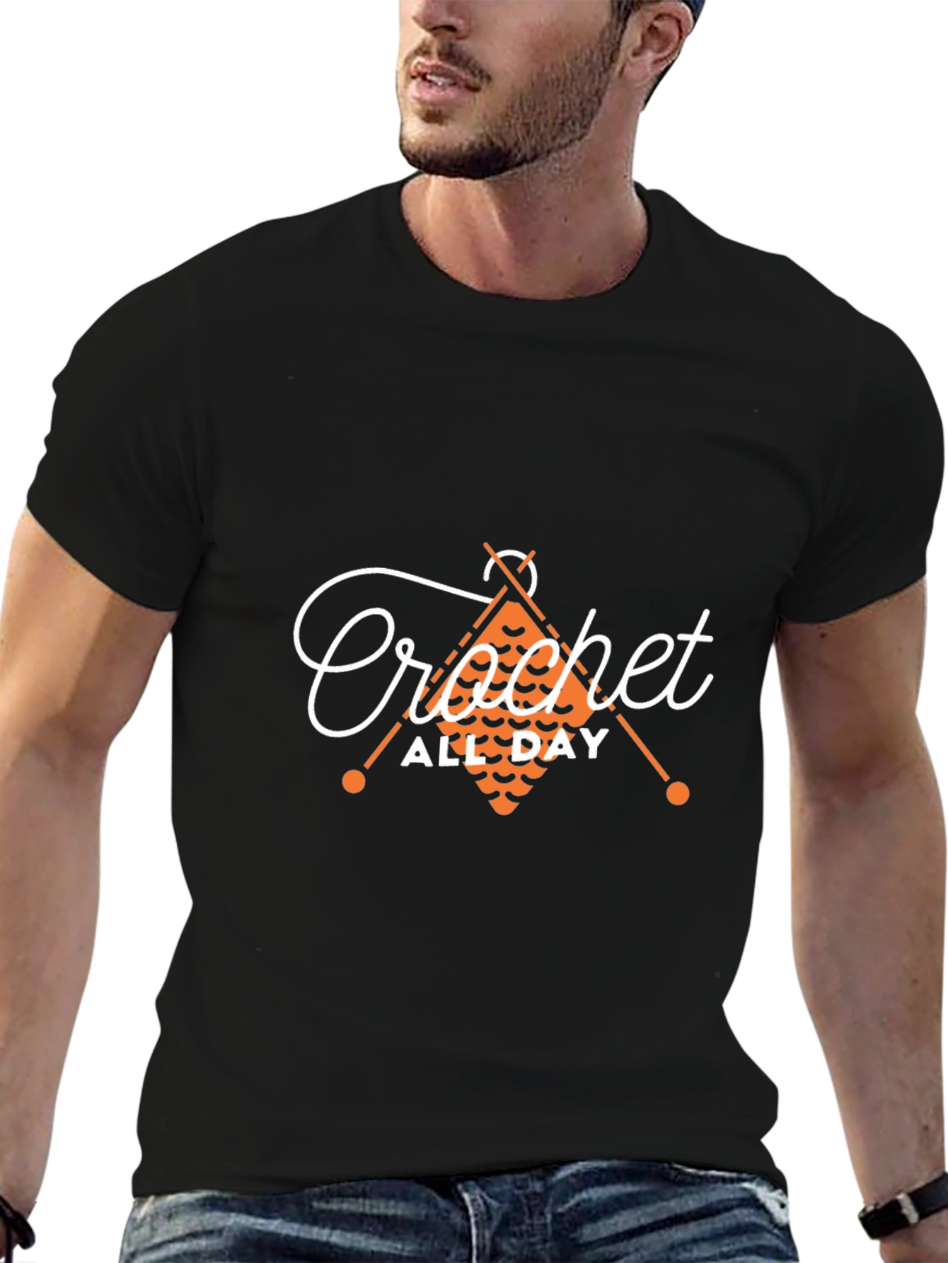 Crochet All Day Graphic Tee - Black Cotton T-Shirt