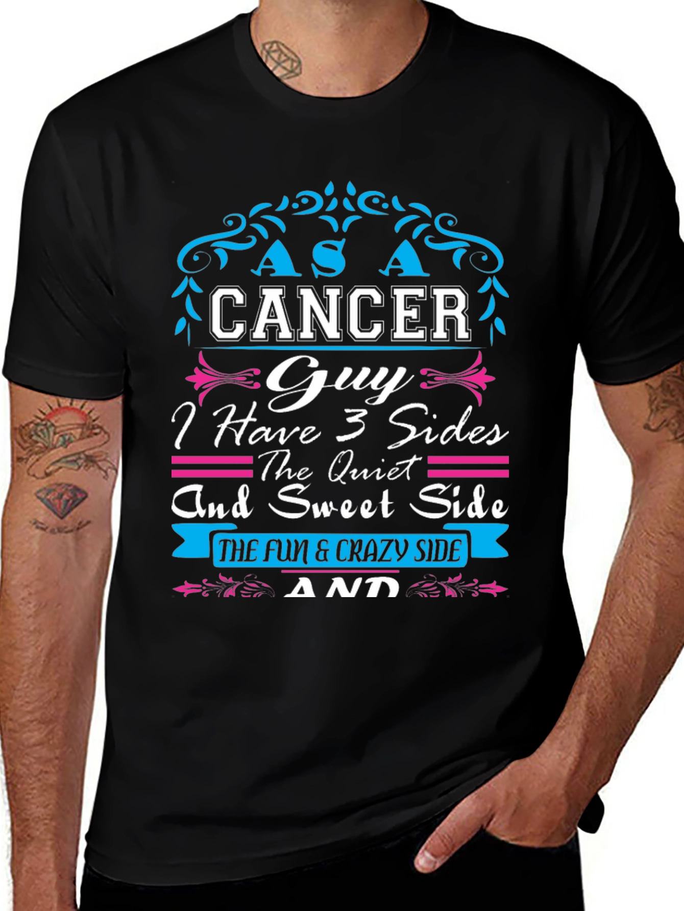 Cancer Guy 3 Sides T-Shirt - Zodiac Gift