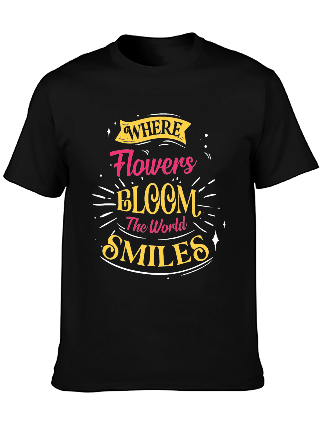 Floral Bloom Smiles Black Graphic Tee
