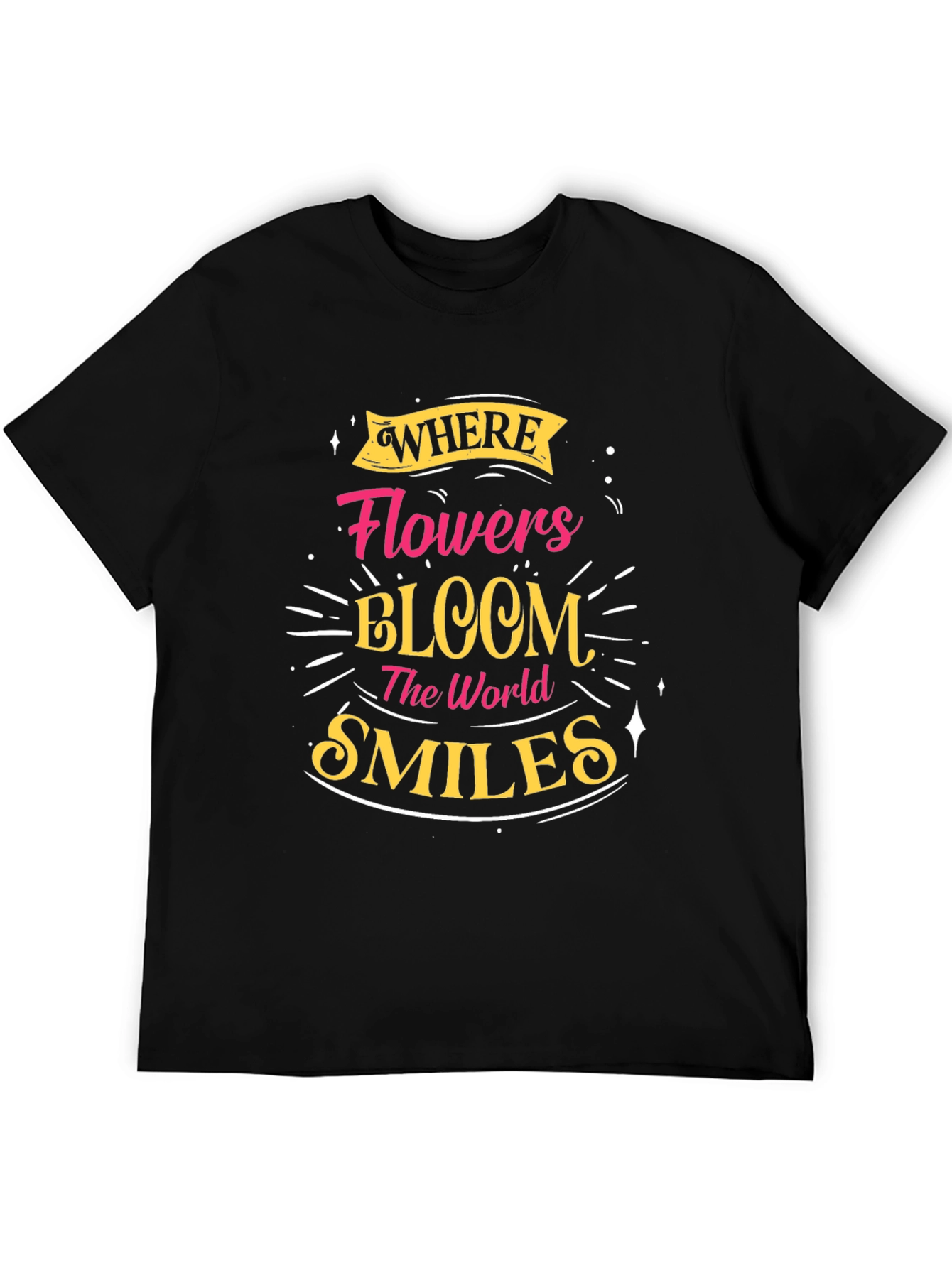 Floral Bloom Smiles Black Graphic Tee