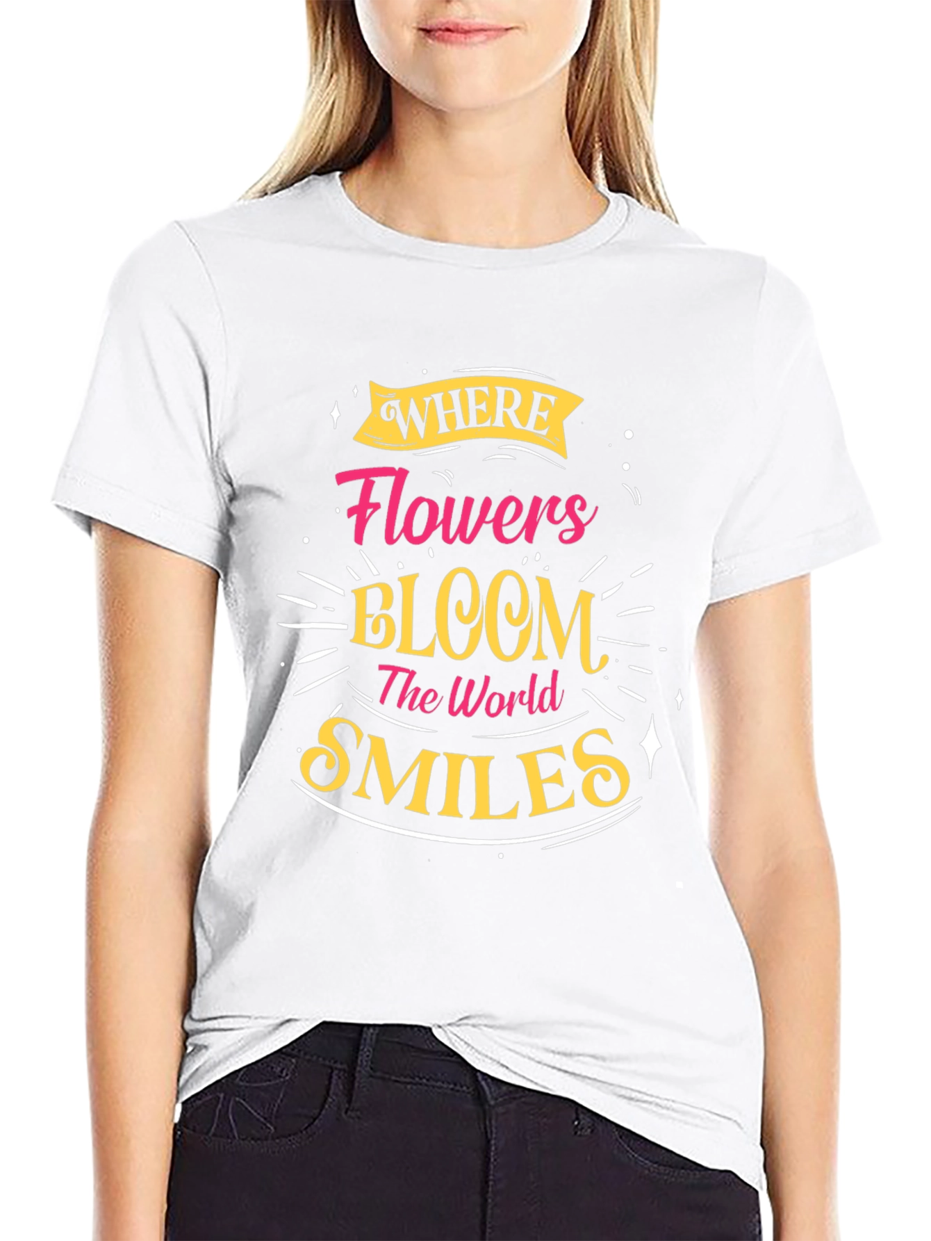 Floral Bloom Smiles Black Graphic Tee