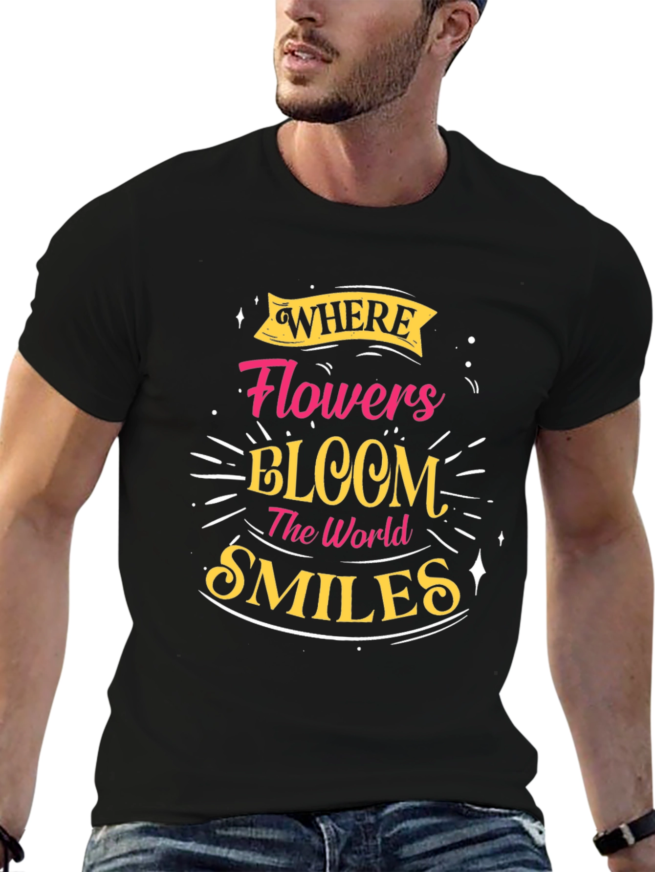 Floral Bloom Smiles Black Graphic Tee