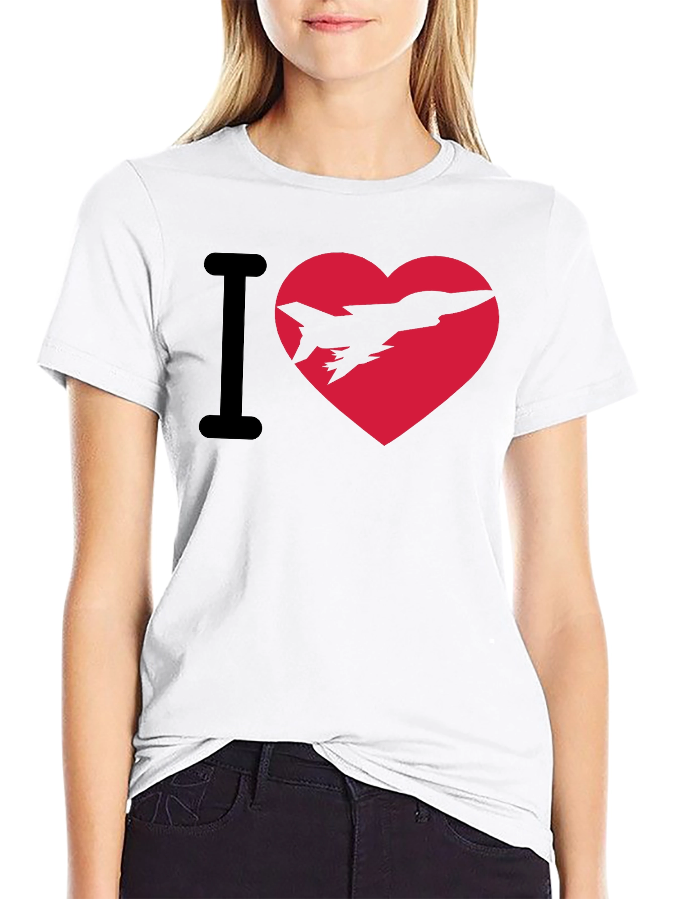 I Heart Jets Black Cotton Graphic Tee