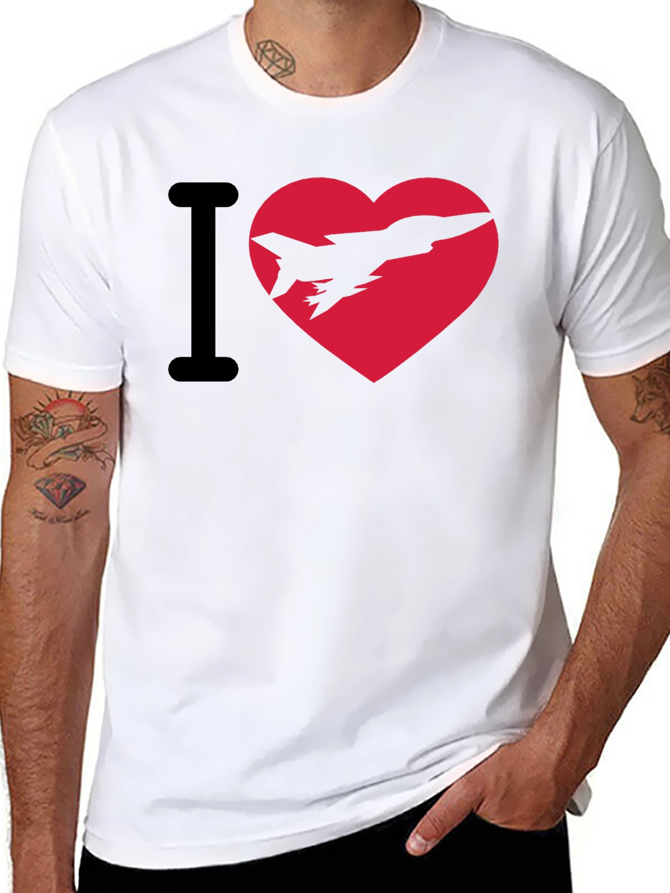 I Heart Jets Black Cotton Graphic Tee