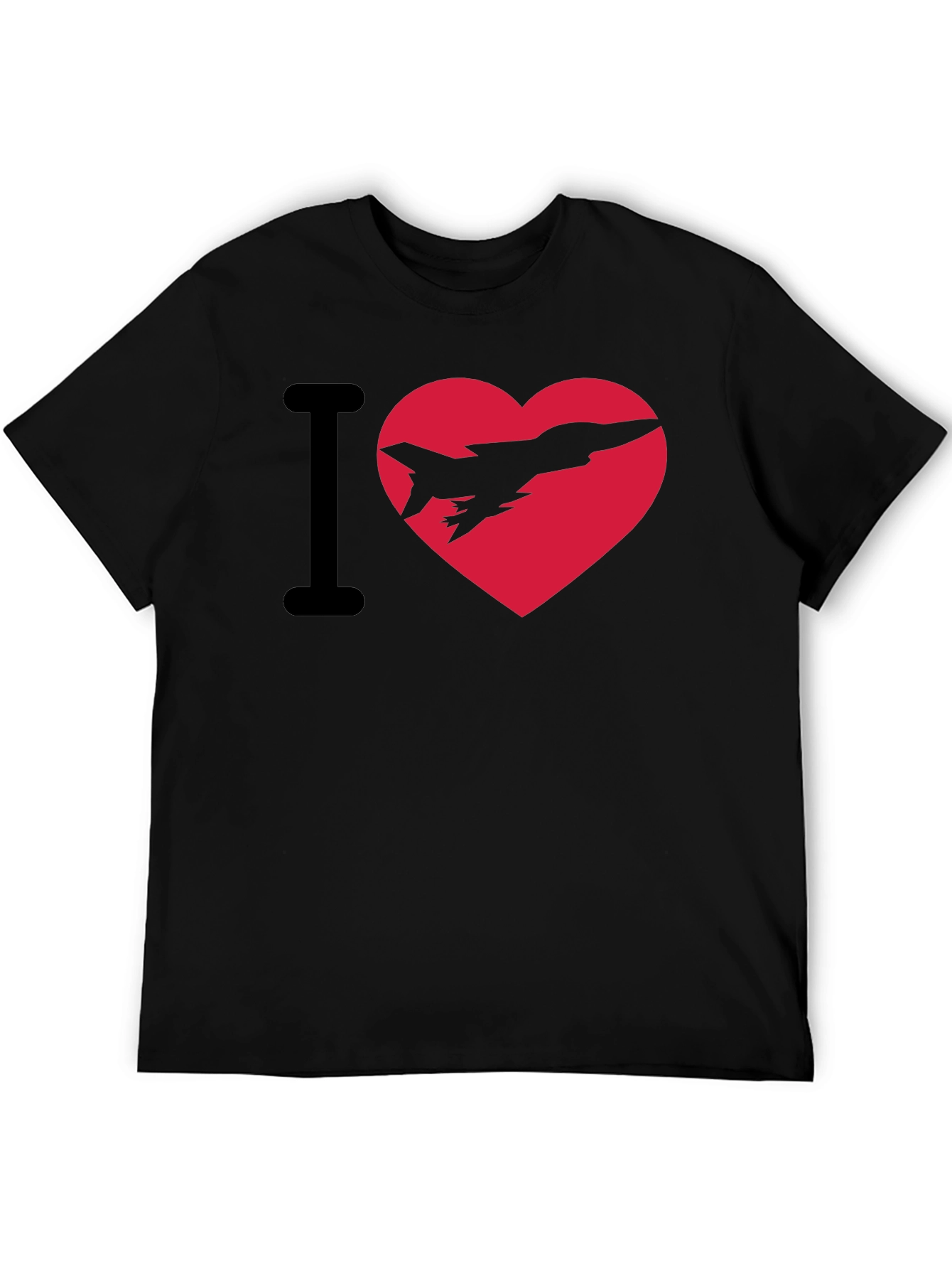 I Heart Jets Black Cotton Graphic Tee