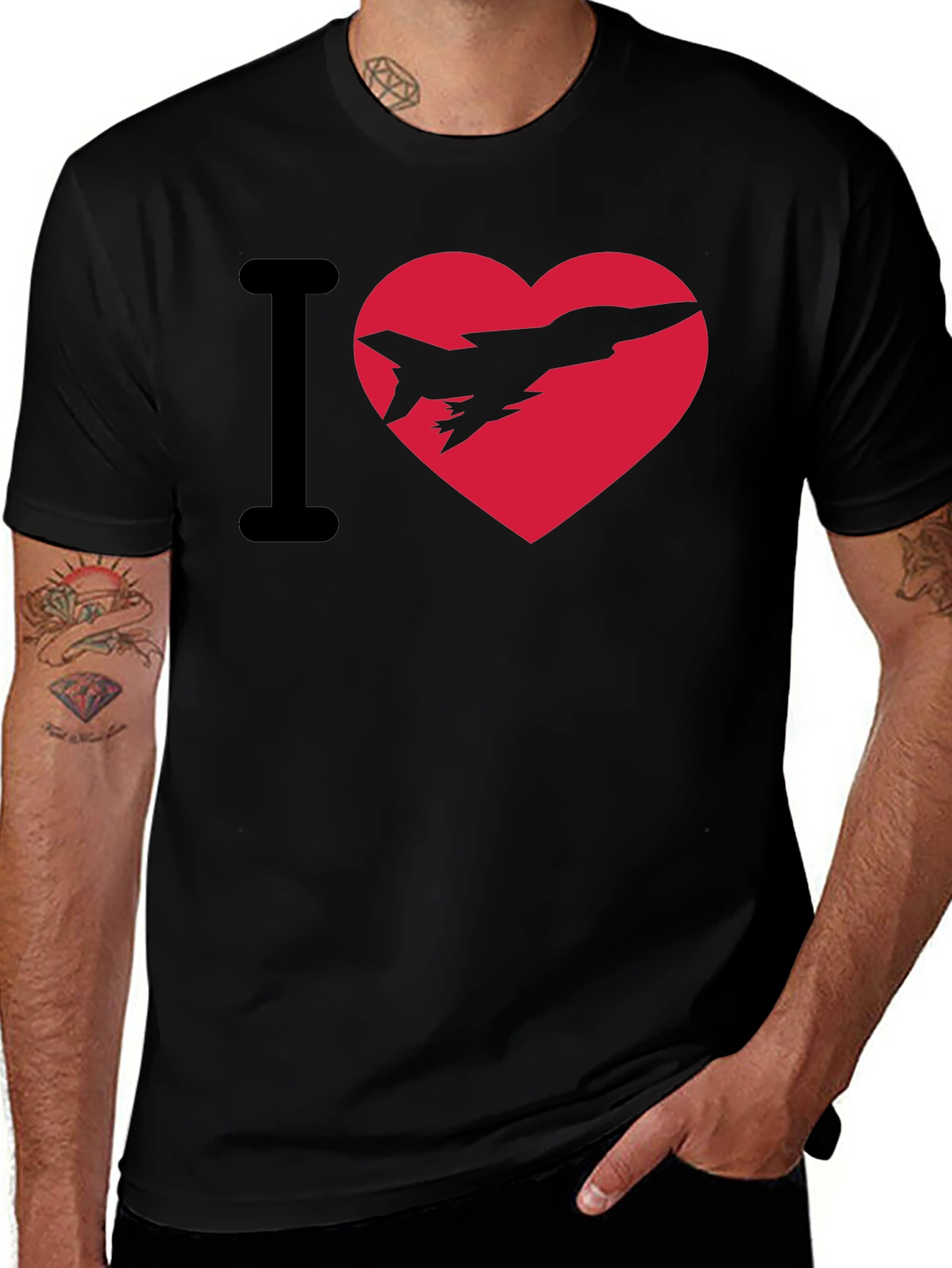 I Heart Jets Black Cotton Graphic Tee